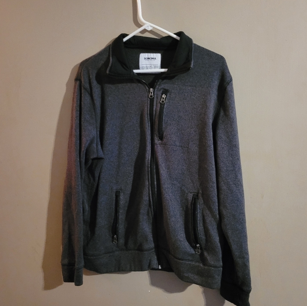Sonoma Gray Zip Up Sweater with Ribbed Cuffs Lh